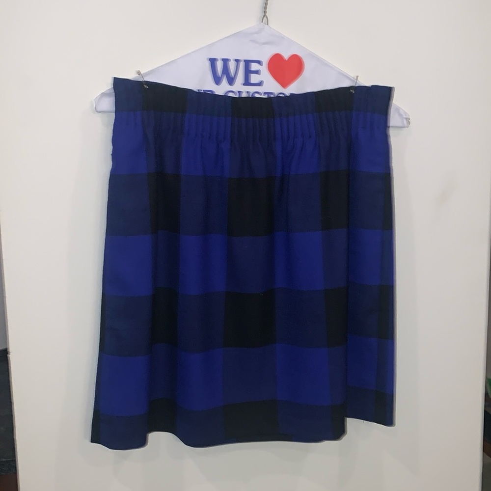 J. Crew Factory wool blend elastic waist mini skirt blue black squares plaid 4